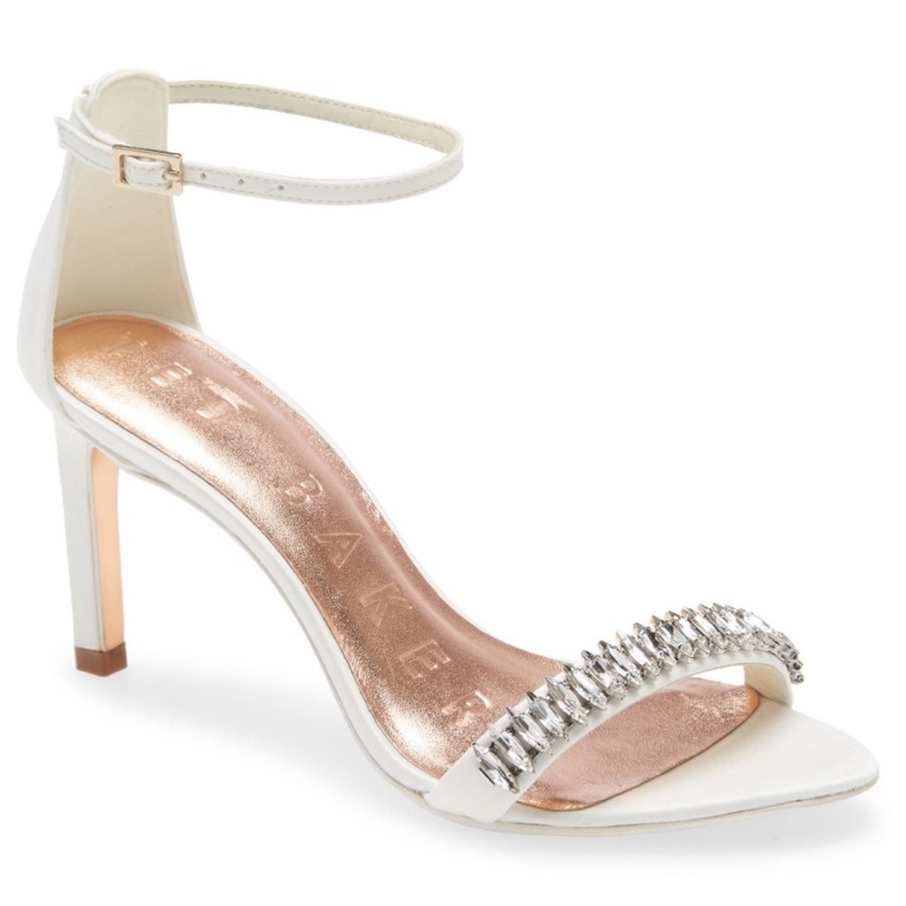 Ted Baker Saralia Strappy Satin Heel White Ivory Women’s 7 with Jewel Detail